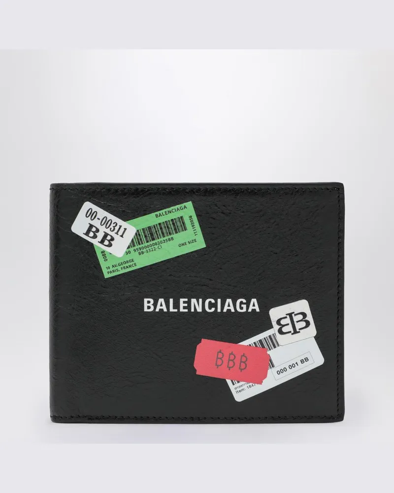 Balenciaga Schwarze quadratische faltbare Geldbörse 