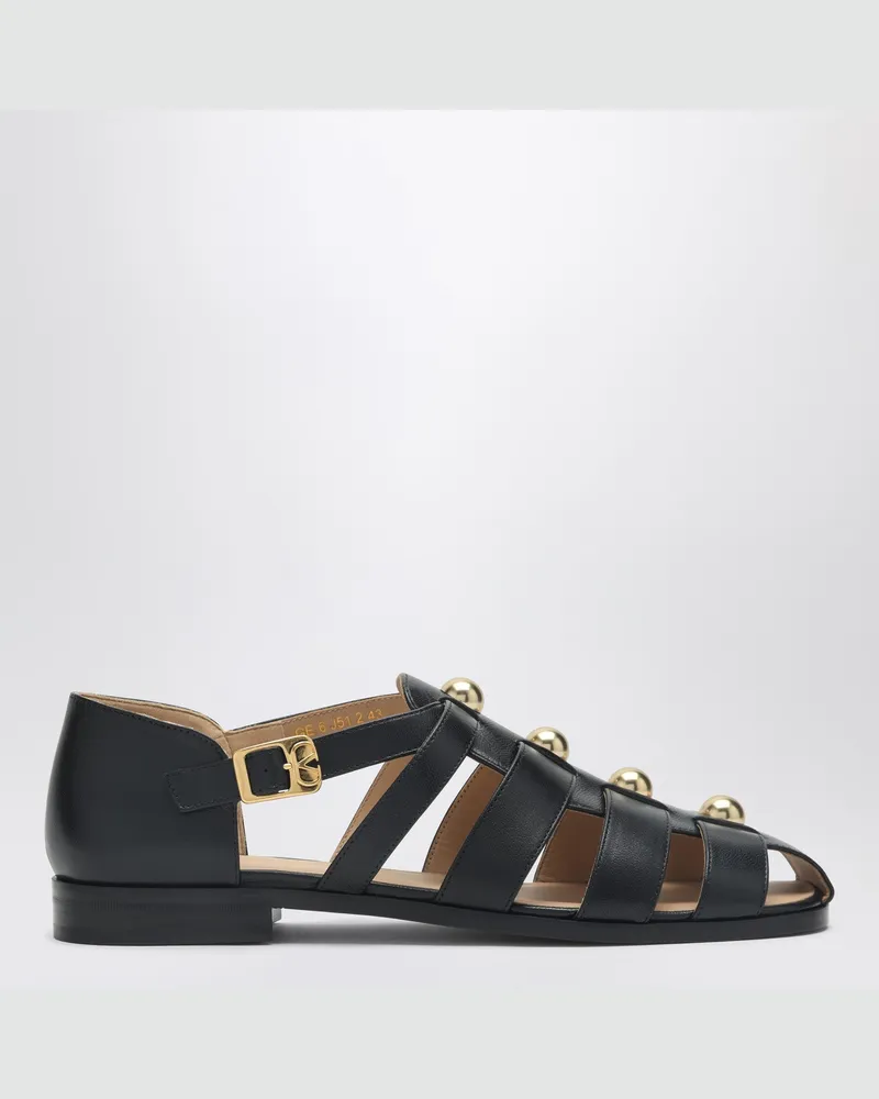 Valentino Garavani Schwarze Sandale Fisherman aus Leder mit Nieten 