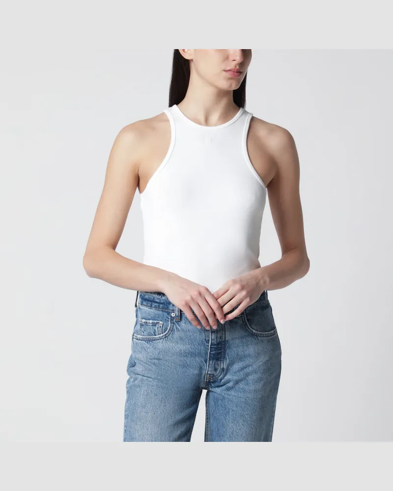 Anine Bing Cremefarbenes geripptes Tanktop mit Logo-Stickerei White