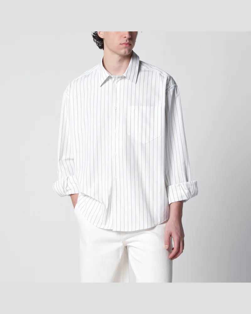 AMI Paris Weißes gestreiftes Ami de Coeur Hemd White