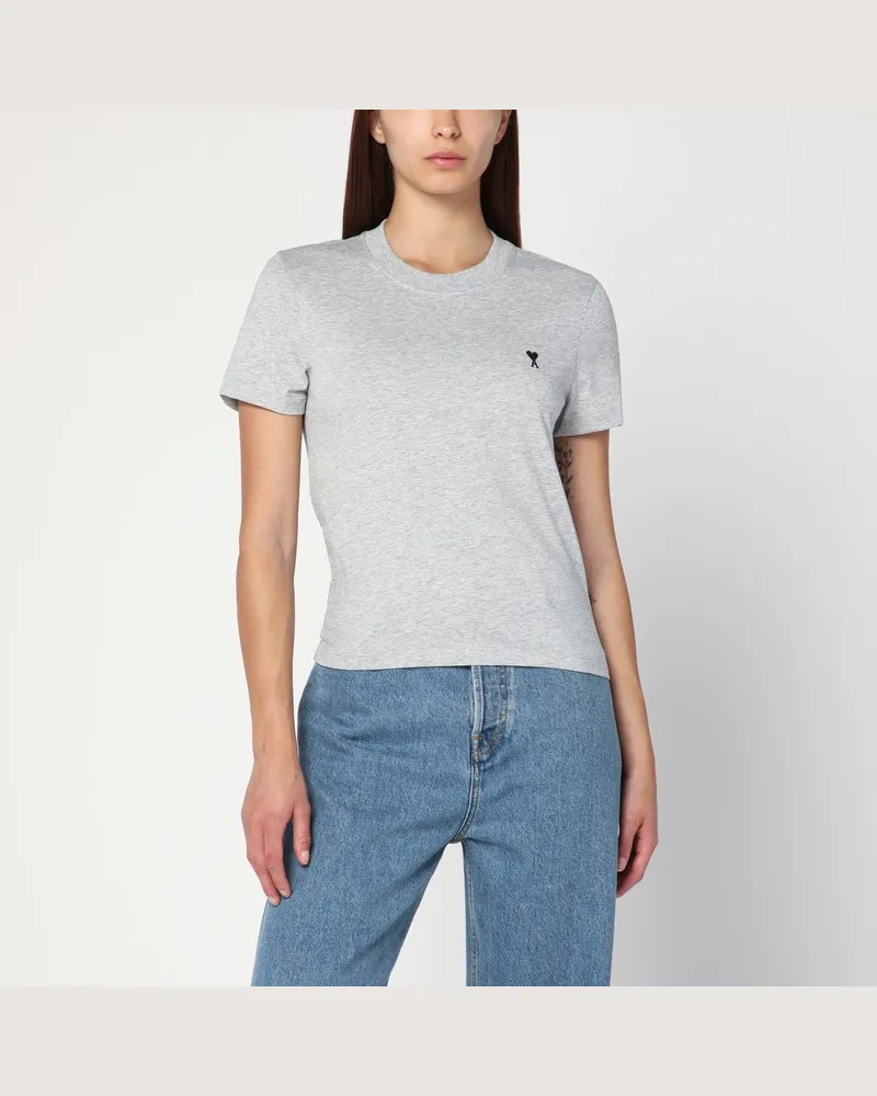 AMI Paris Graues Ami De Coeur-T-Shirt Hellblau