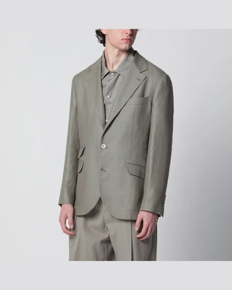 Brunello Cucinelli Dekonstruierte Cavallo Jacke aus Seiden-Hopsack in Khaki Green