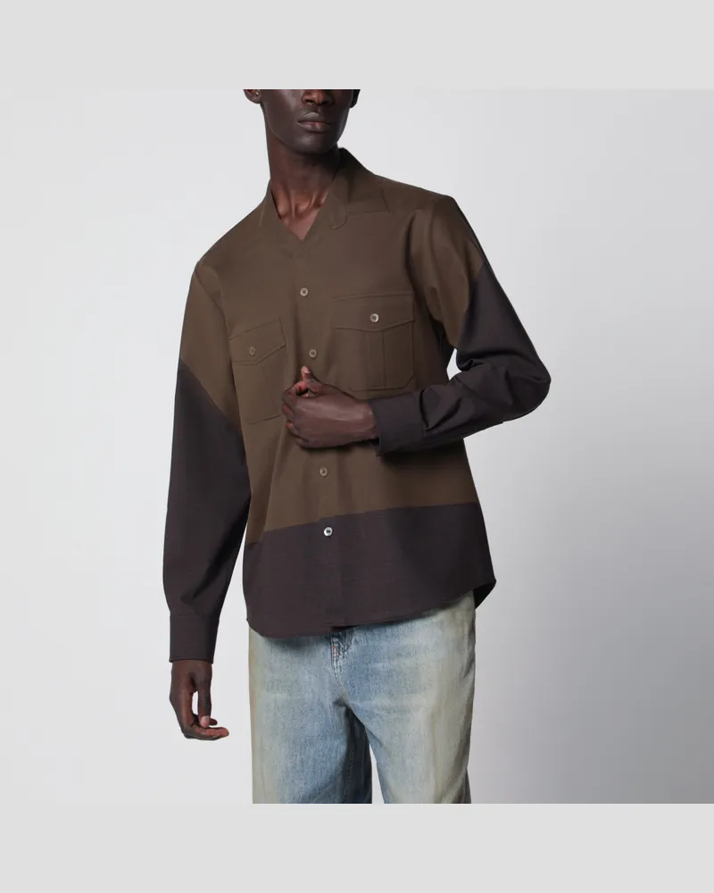 Maison Margiela Zweifarbiges braunes Hemd aus Wollmischung Brown