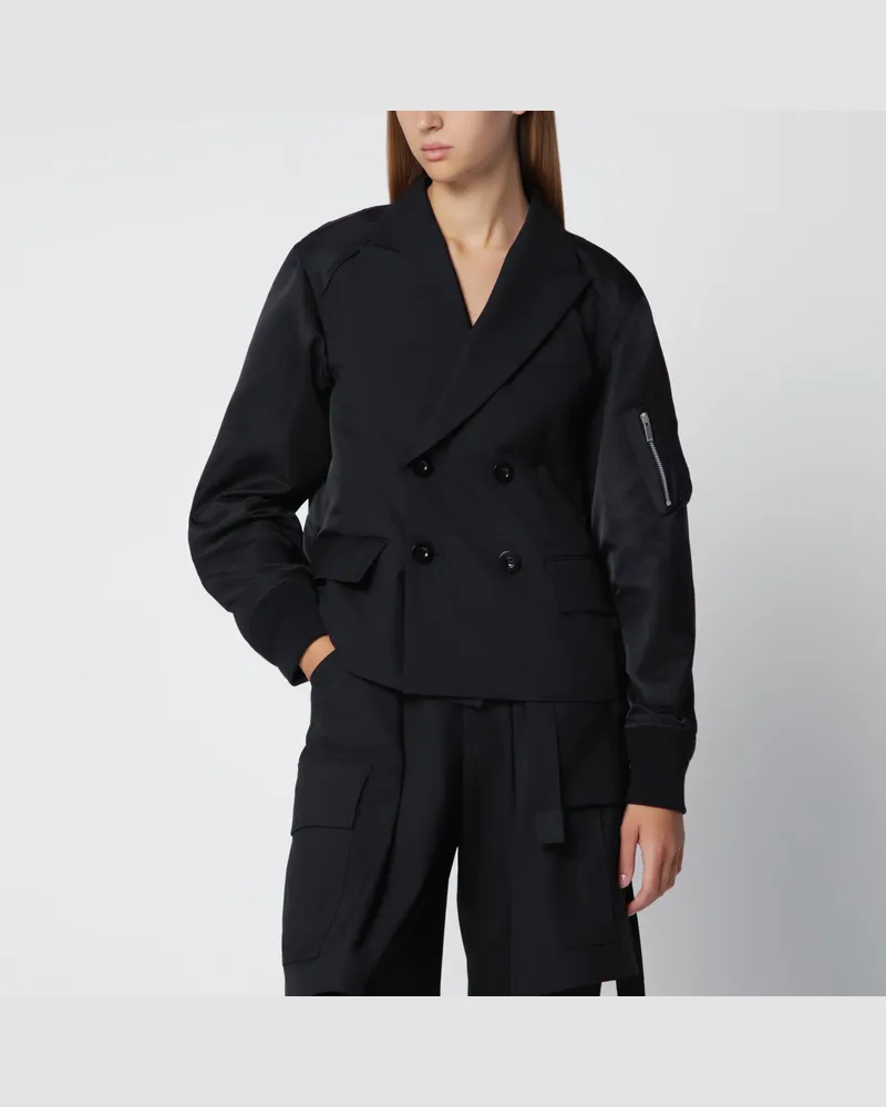 Sacai Schwarzes doppelreihiges Sakko aus Woll- und Nylonmischung Black