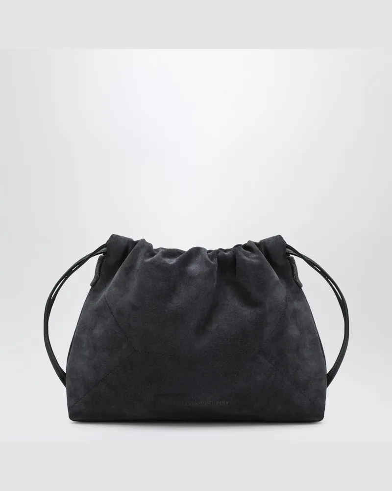 Brunello Cucinelli BC Duo Pouch Tasche nachtblau aus Veloursleder mit Monile-Detail Blue