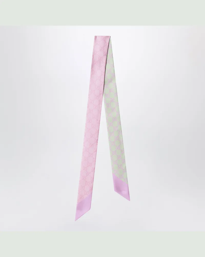 Gucci Schmaler Seidenschal mit GG-Motiv in Rosa und Aquamarin Multicolor