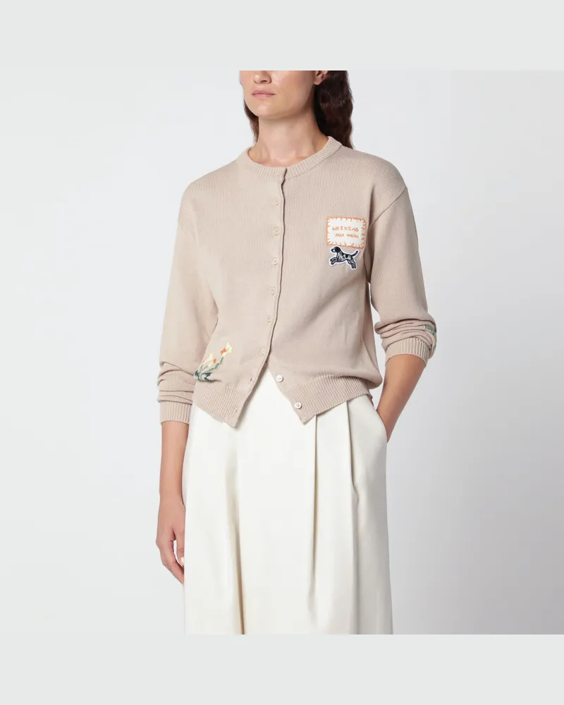 Max Mara Mandelfarbene Strickjacke aus Baumwolle mit Intarsien Beige
