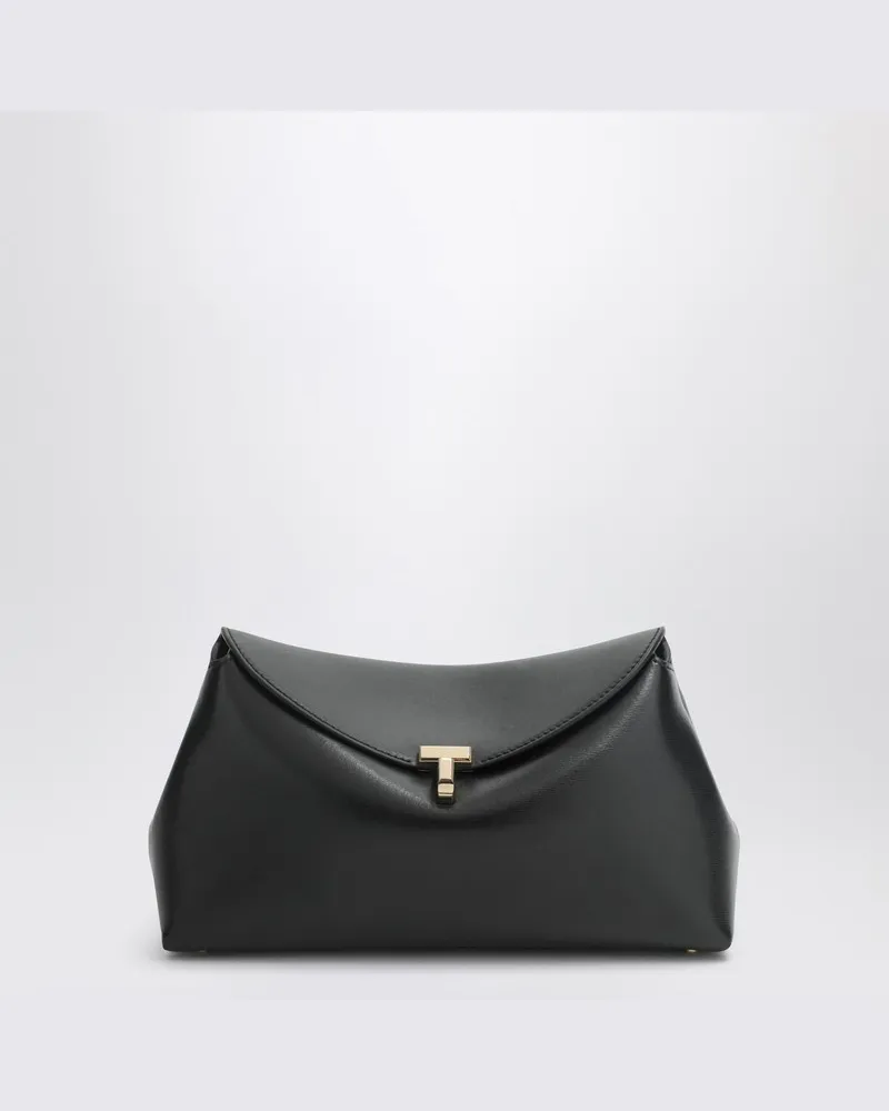 Totême Schwarze T-Lock-Clutch aus Leder Schwarz