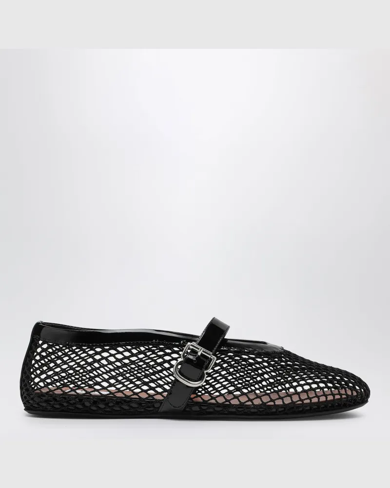 Alaïa Flache Ballerinas aus Netzstoff und Lackleder in Schwarz Black