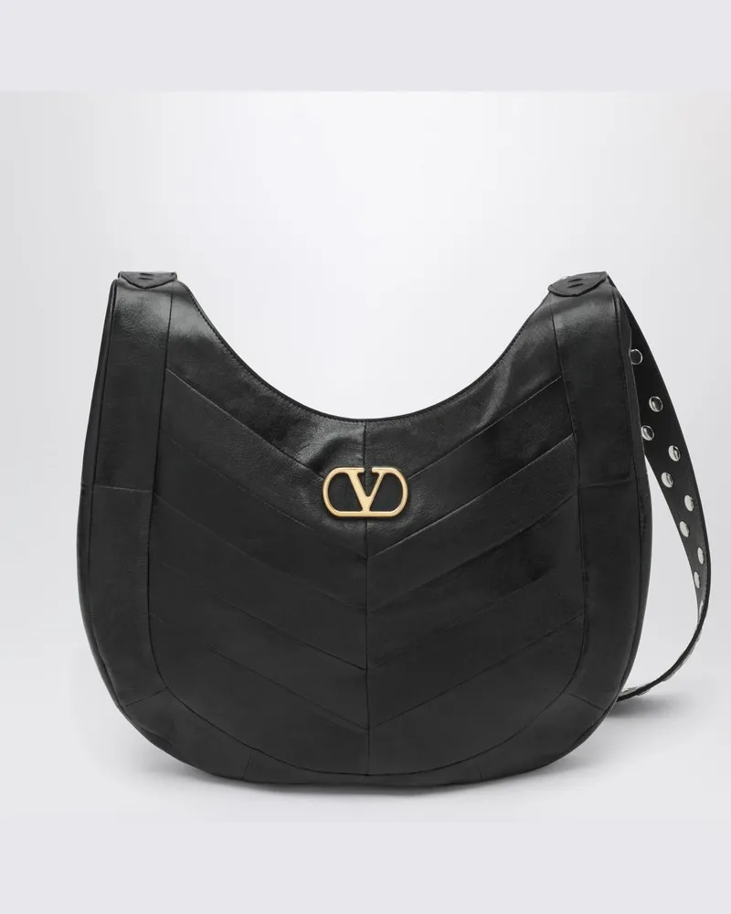 Valentino Garavani Kleine Hoboho-Tasche aus schwarzem Nappaleder mit Chevron-Muster Schwarz