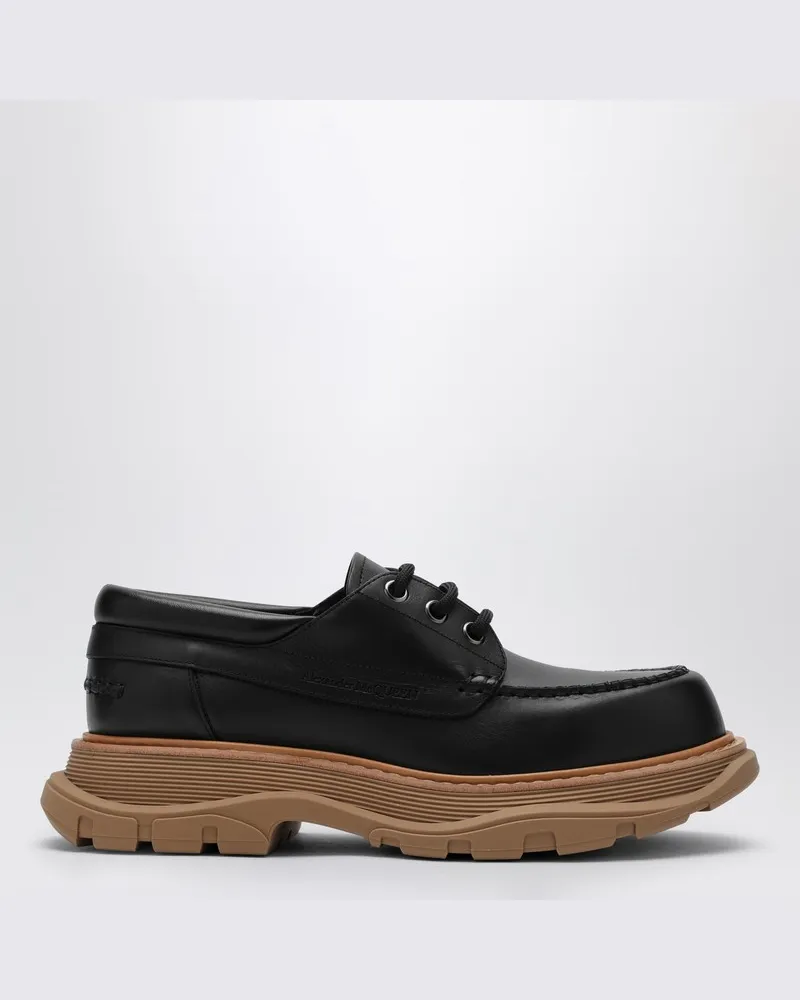 Alexander McQueen Schwarzer Schnürschuh aus Leder mit Maxi-Sohle Schwarz