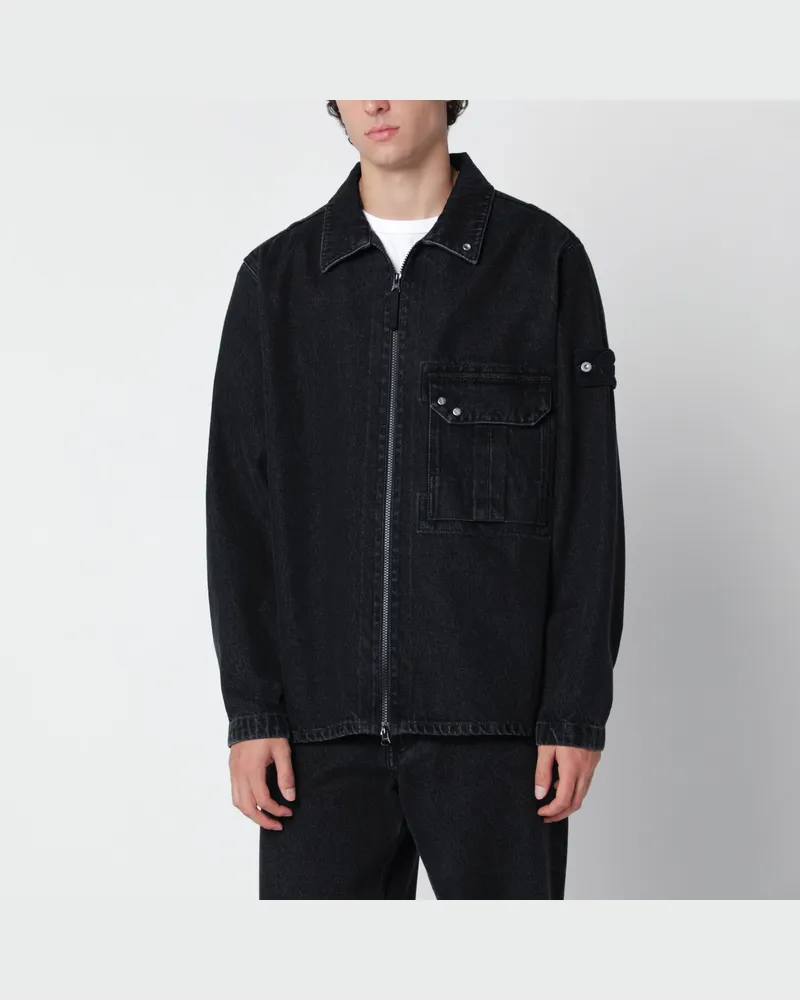 Stone Island Schwarze Denim-Hemdjacke Black