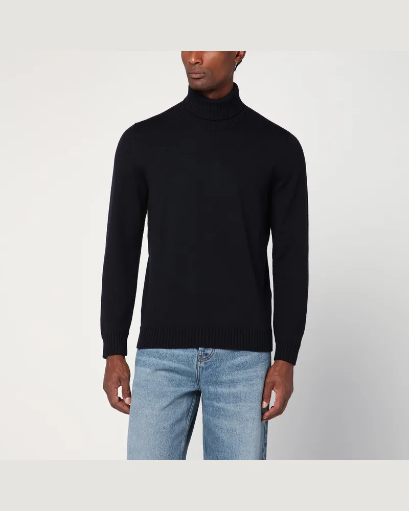 Drumohr  Marineblauer Rollkragenpullover aus Wolle Blau