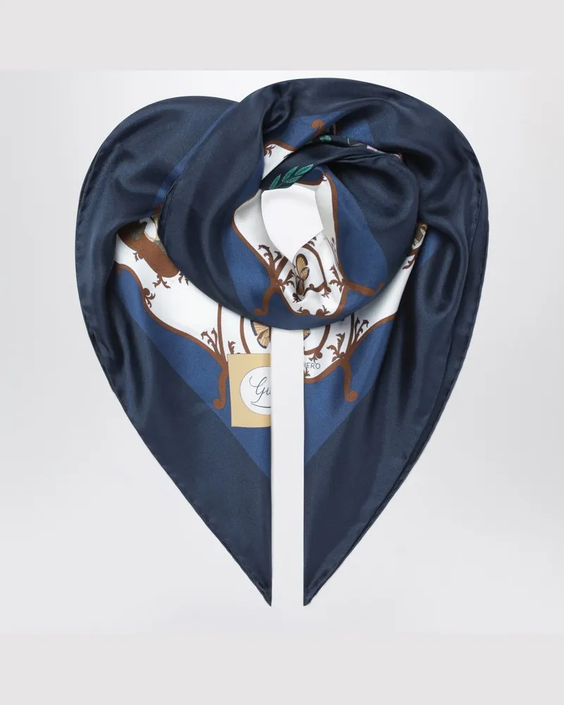 Gucci Mitternachtsblauer bedruckter Seidentwill-Schal Blau