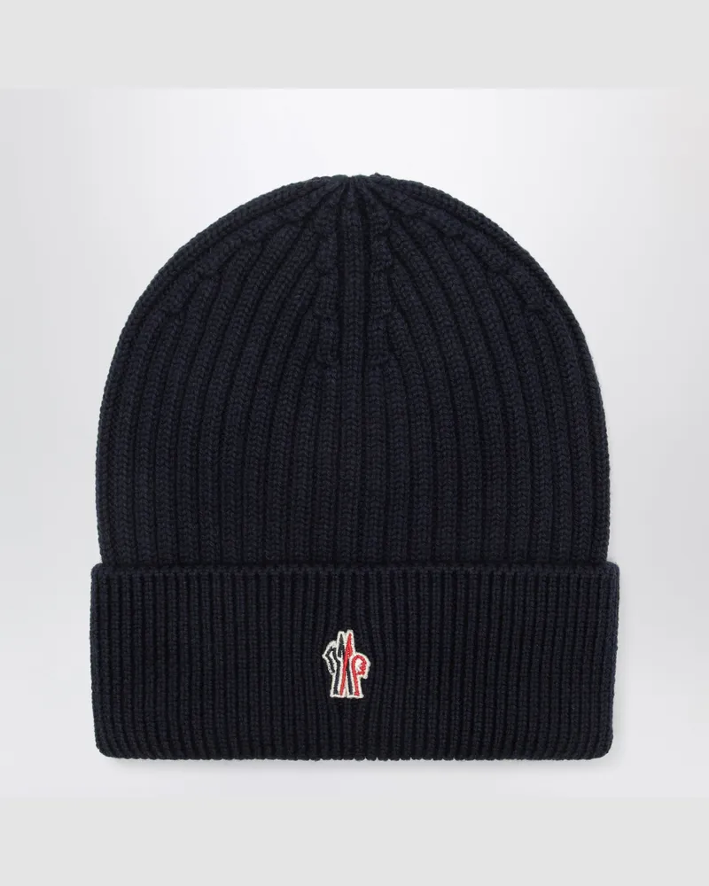 Moncler Marineblaue Mütze aus gerippter Wolle Blue