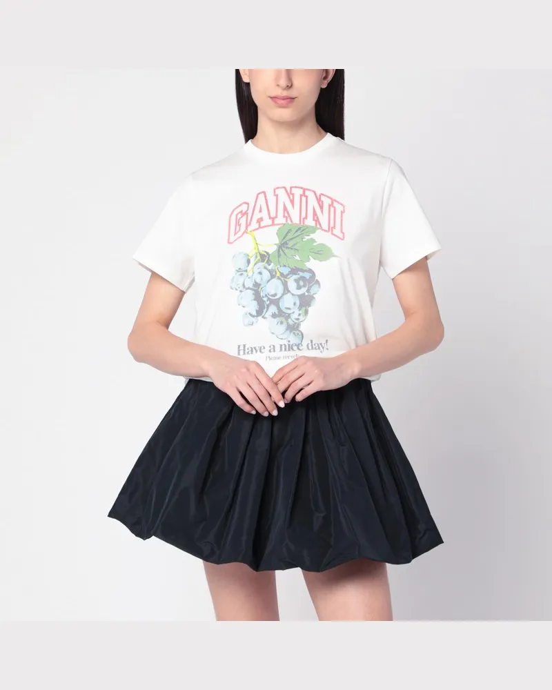 Ganni Elfenbeinfarbenes T-Shirt mit Traubenmotiv Beige