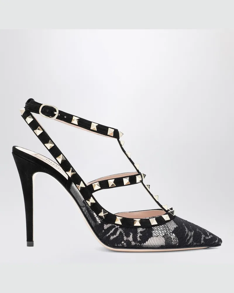 Valentino Garavani Hohe schwarze Rockstud Pumps aus Spitze Black