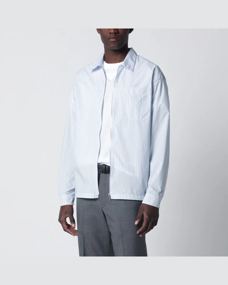 Prada Weiß und hellblau gestreiftes Hemd mit Reißverschluss White