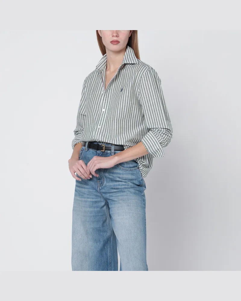 Ralph Lauren Linen Classic-Fit Hemd mit olivgrün/weißem Streifenmuster Green