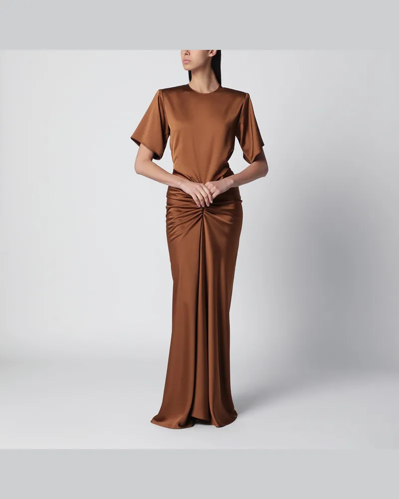 ANDAMANE Langes Iris-Kleid in Bronze mit geraffter Taille Brown