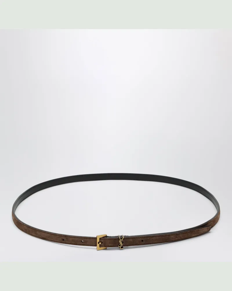Saint Laurent Extra schmaler Cassandre Gürtel aus Wildleder in Braun Brown