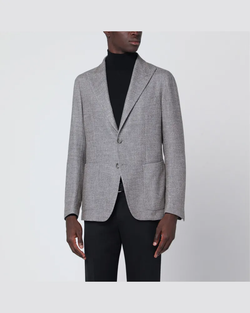 Tagliatore Taupefarbener einreihiger Blazer aus Woll-Seiden-Mix Grey