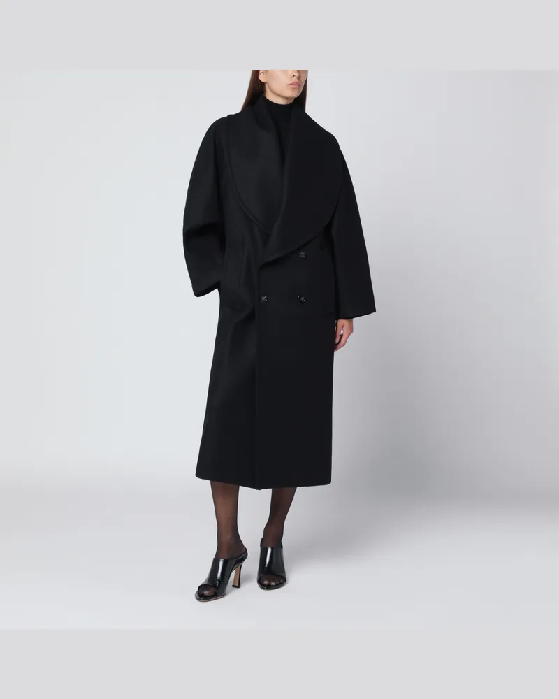 Bottega Veneta Schwarzer zweireihiger Mantel aus Wolle Black