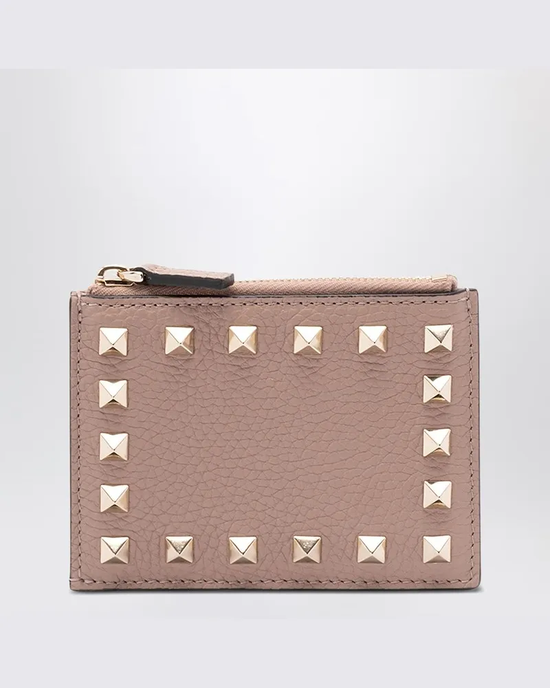 Valentino Garavani Rockstud Kartenetui mit Reißverschluss aus puderrosa Leder Mehrfarbig