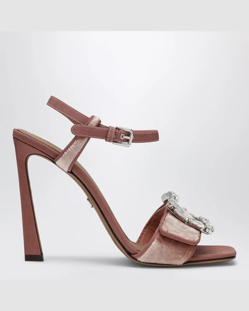 Dolce & Gabbana Sandalette aus Samt mit Schmuckschließe in Puderrosa Pink