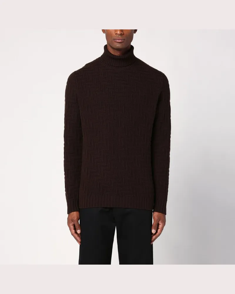 Prada Brauner Rollkragenpullover aus Kaschmirgemisch Braun