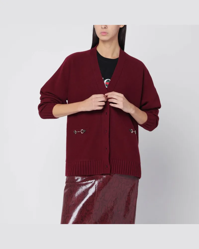 Gucci Bordeauxfarbener Cardigan aus Wolle und Kaschmir Rot
