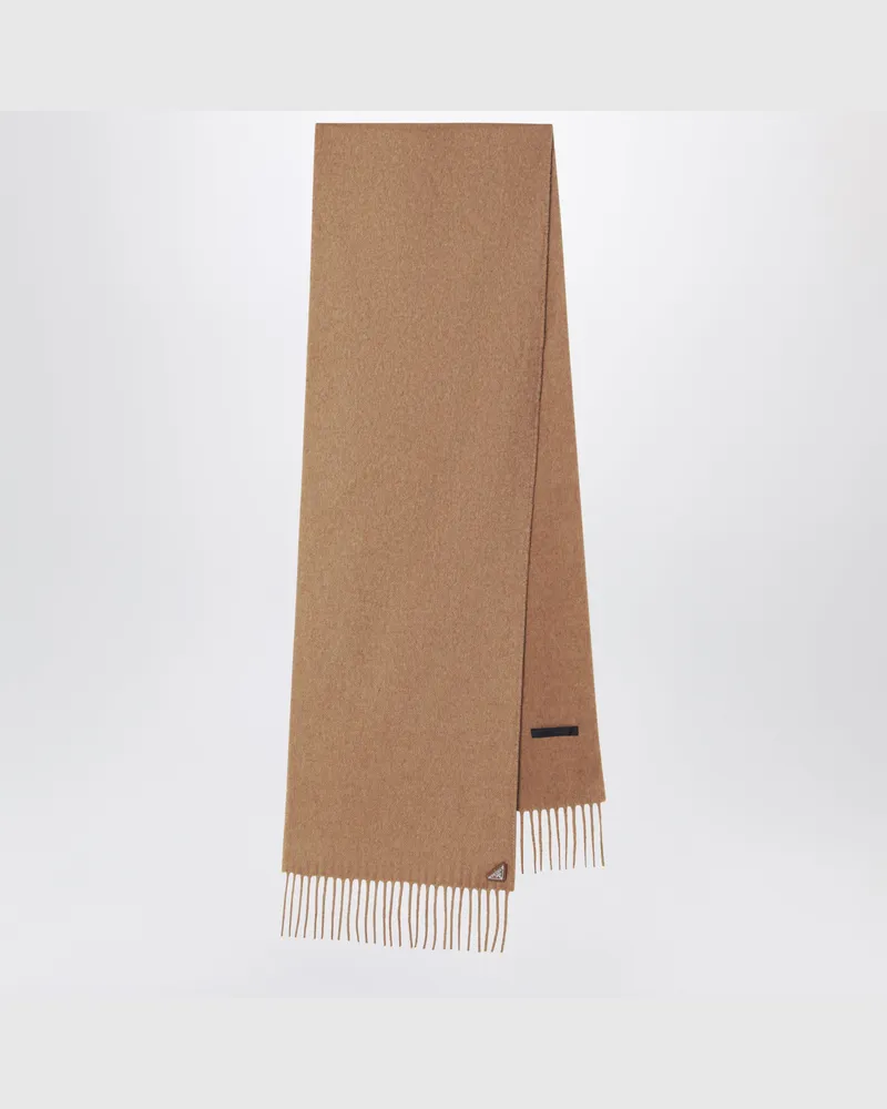 Prada Camelfarbener Schal aus Seide und Kaschmir Brown
