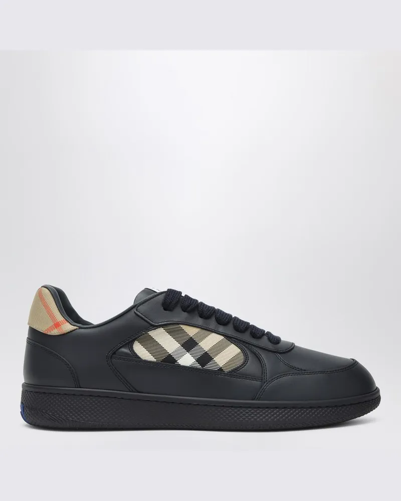Burberry Terrace Sneaker aus indigoblauem Leder und Check Blau