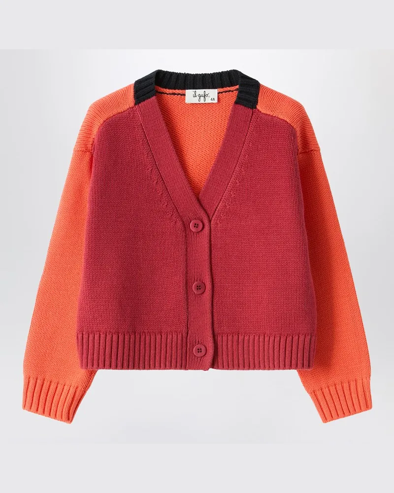 Il Gufo Colorblock-Cardigan aus Bio-Baumwolle Rot