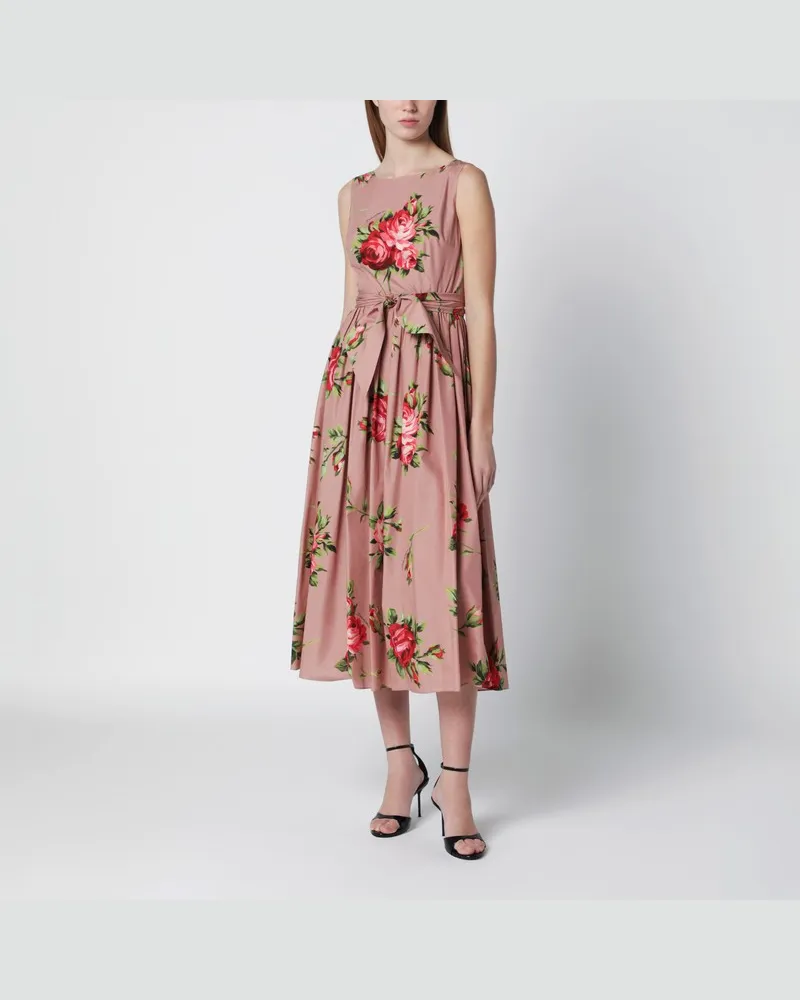 Dolce & Gabbana Baumwollkleid mit Rosenbouquet-Print Rosa