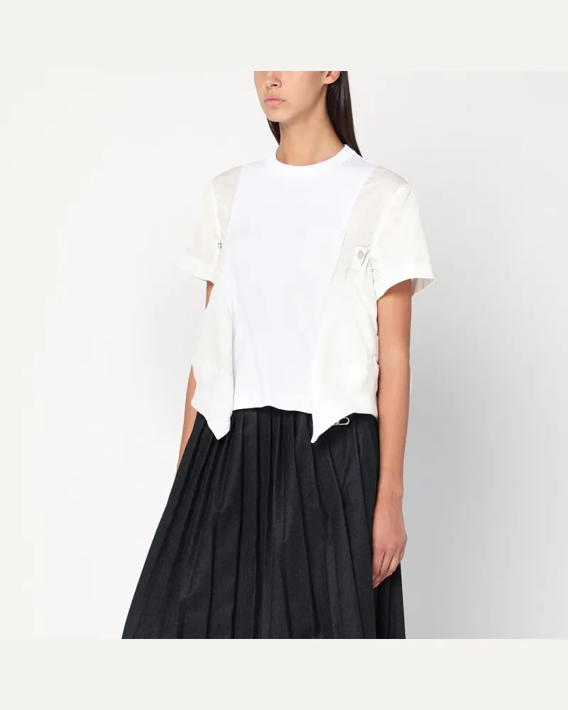 Sacai Weißes T-Shirt aus Baumwolle und Nylon Weiß