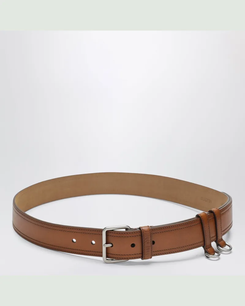 Miu Miu Ledergürtel mit Kontrastnähten aus Kalbsleder Cognac Brown
