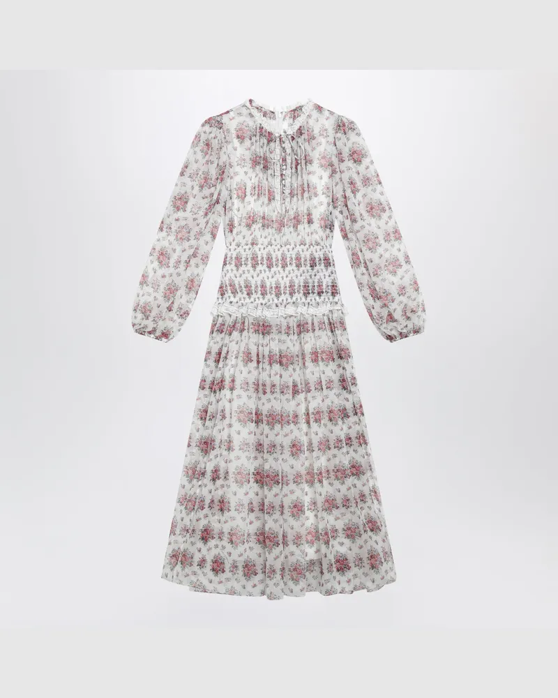 Dolce & Gabbana Langes Chiffonkleid mit Blumenprint in Weiß Multicolor