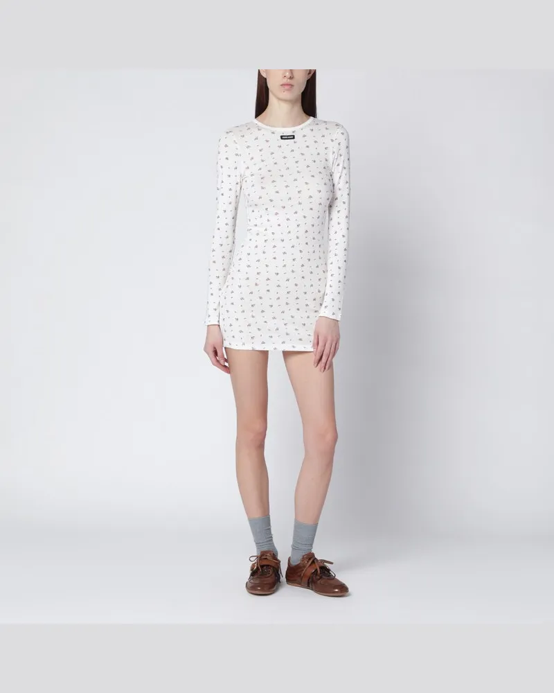 Miu Miu Flowers Kleid in Weiß/Tabak aus Jersey Weiß