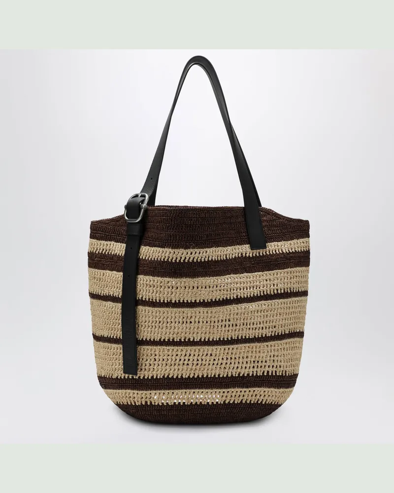 Loewe Loop Tasche aus Raffia mit Streifen in Schokolade/Natur Brown