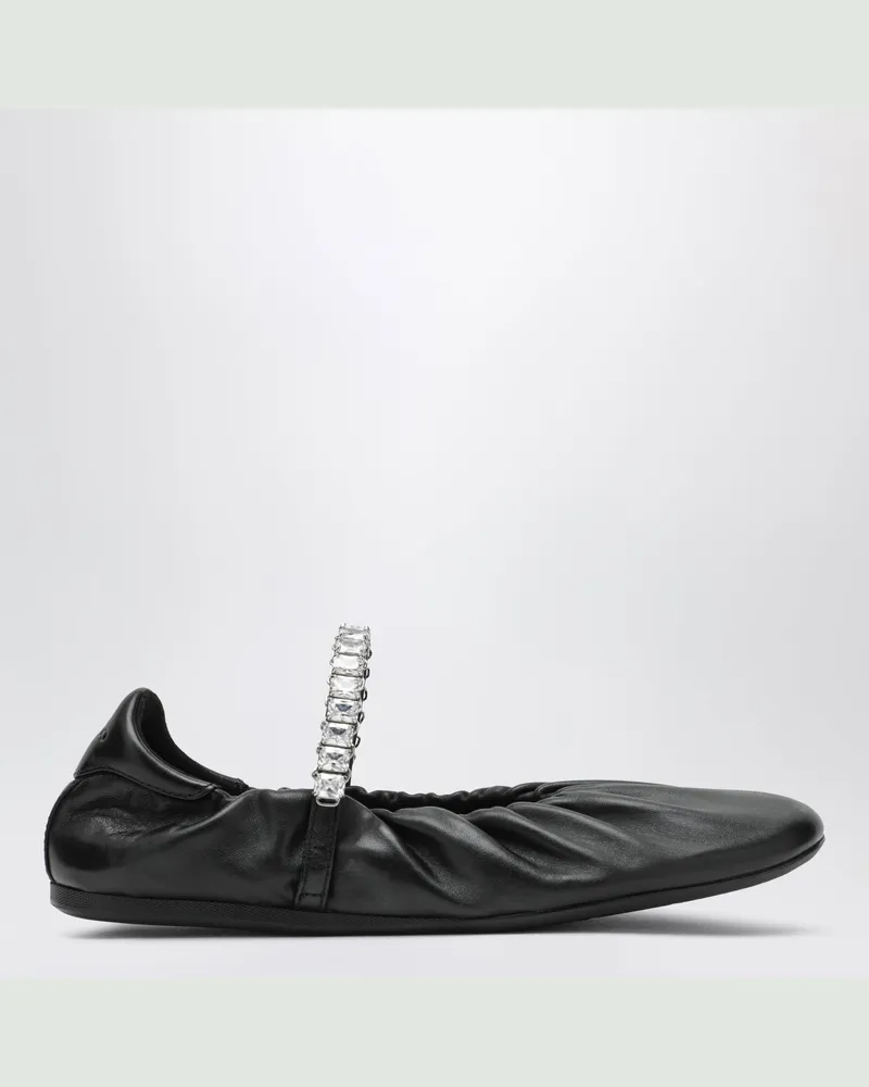 Jimmy Choo Jade Ballerinas aus schwarzem Nappaleder mit kristallbesetztem Riemen Black