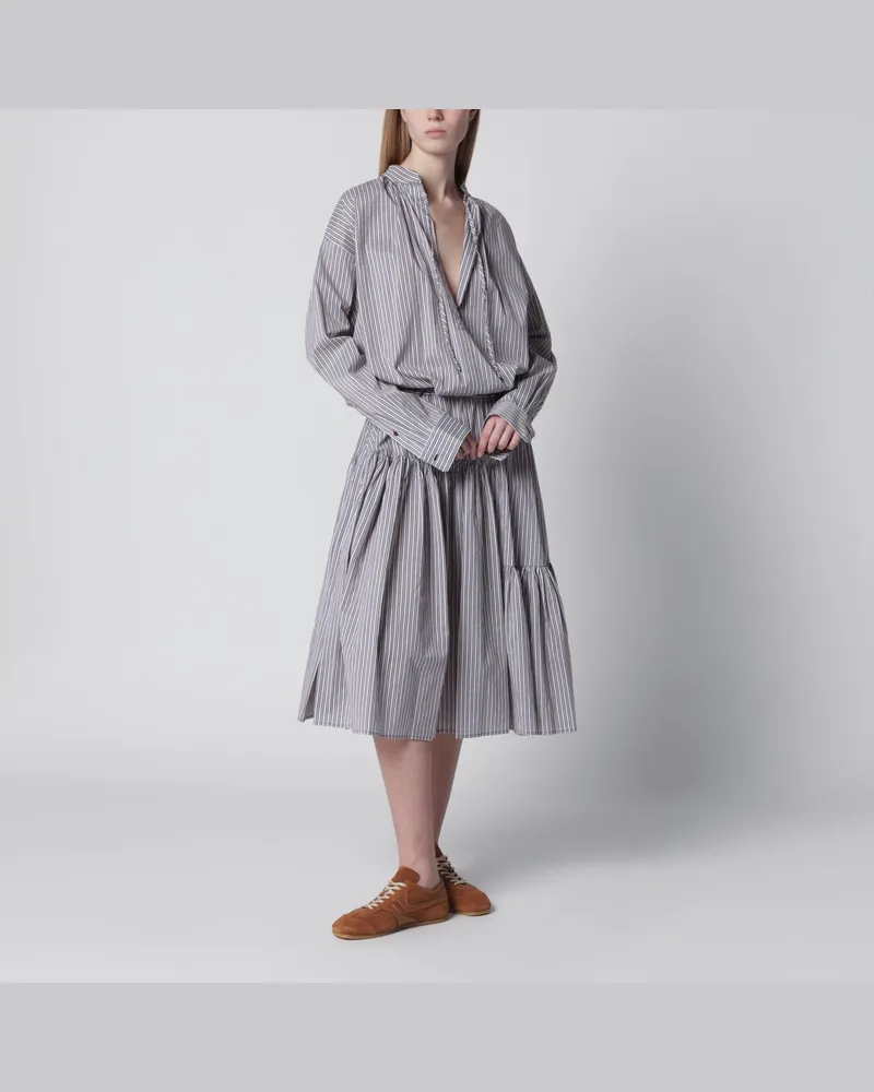 Dries van Noten Gestreiftes Hemdblusenkleid aus Baumwolle und Seide Brown