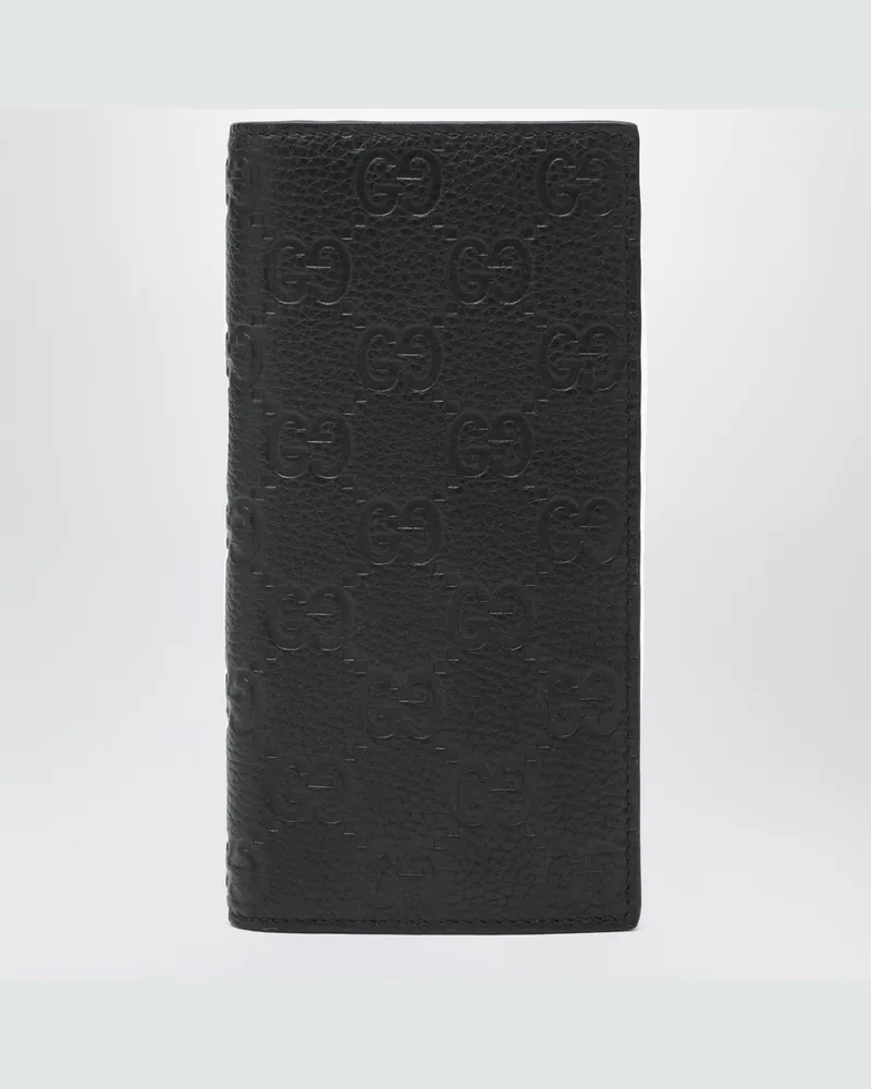 Gucci Langer vertikaler Geldbeutel aus schwarzem GG-Leder Black