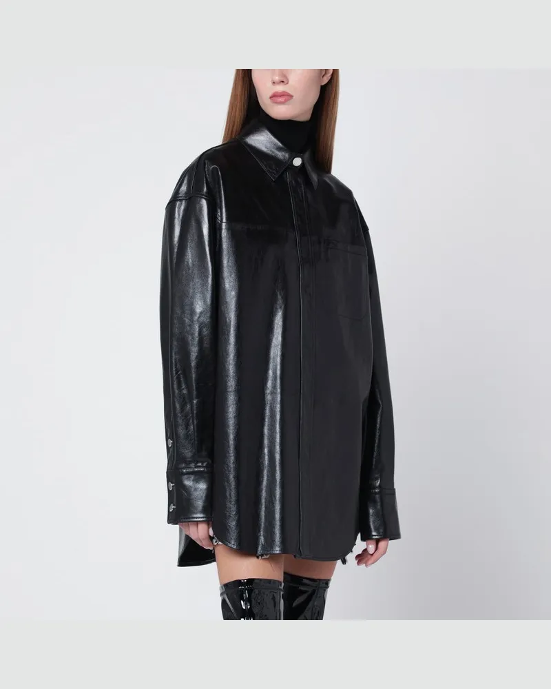 SPORTMAX Schwarze Hemdjacke aus Leder Schwarz