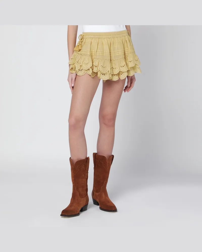 Isabel Marant Ockerfarbene Puria-Shorts aus Spitze mit Rüschen 