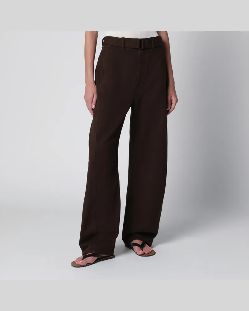 Christophe Lemaire Braune Baumwollhose mit Gürtel Brown