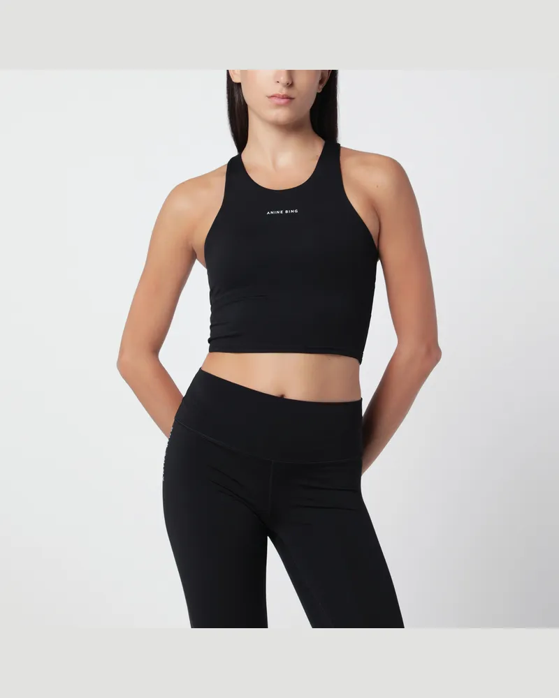 Anine Bing Elina black sports top in technical jersey Black