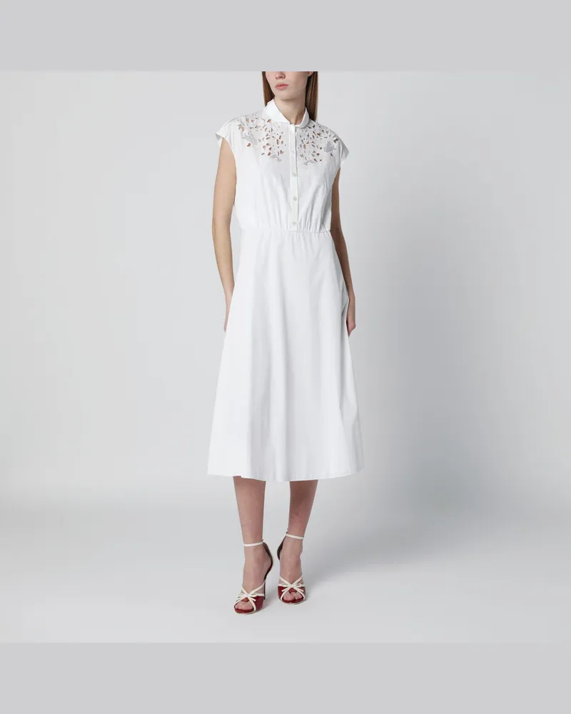 Valentino Garavani Weißes Midikleid mit Sangallo-Stickerei White