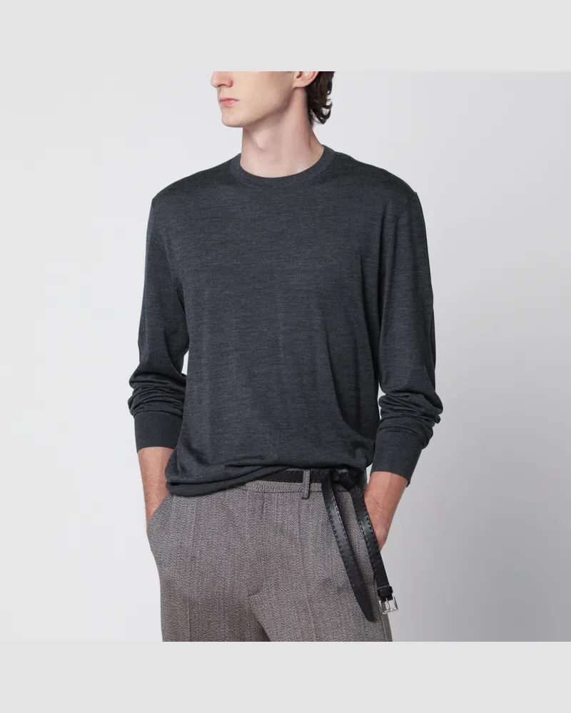 Ermenegildo Zegna Dunkelgrau melierter Pullover aus Wolle Grey