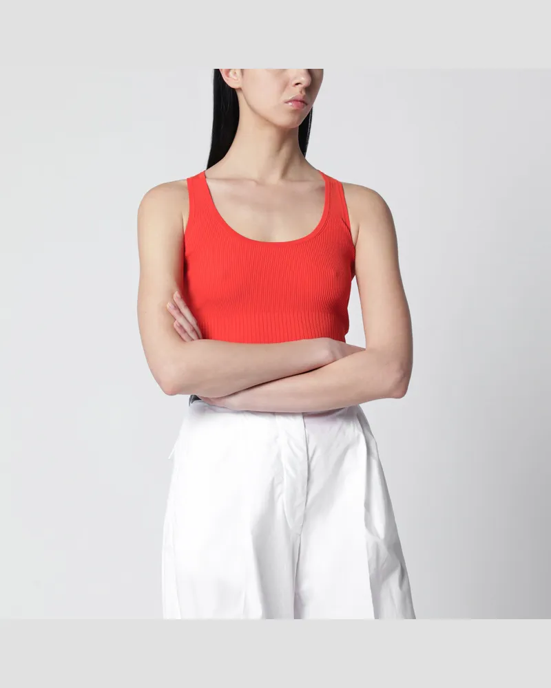 Max Mara Korallenrotes Ripp-Top aus technischem Garn Red